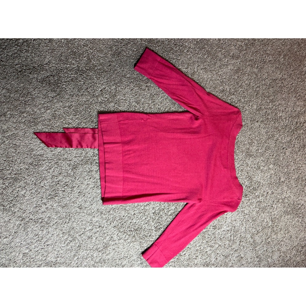 Express Pink Silk Blend Boat Neck Sweater Satin Ribbon Tie 3/4 Sleeve Small Y2K - Picture 4 of 8
